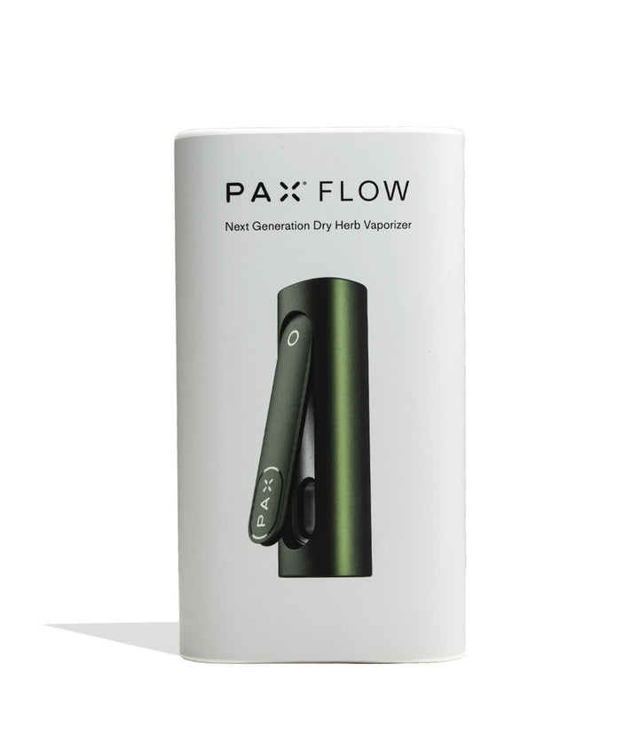 PAX Flow Dry Herb Vaporizer Greenstone Packaging Front View on White Background