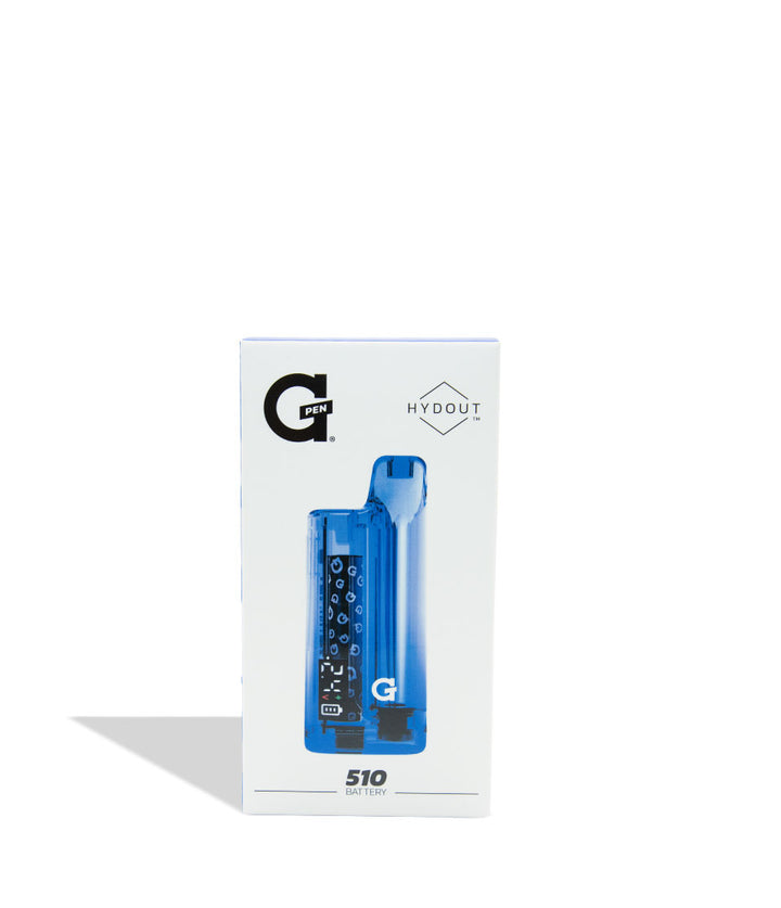 Blue pen with packaging featuring the brand 'G' on a white background