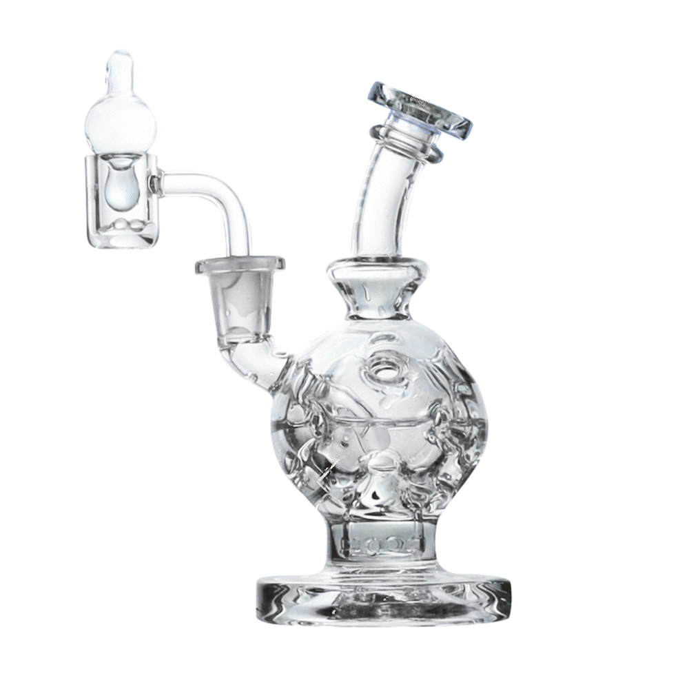 Wulf Mods Atom 14mm Dab Rig with Quartz Banger Animated Bubbling on White Background