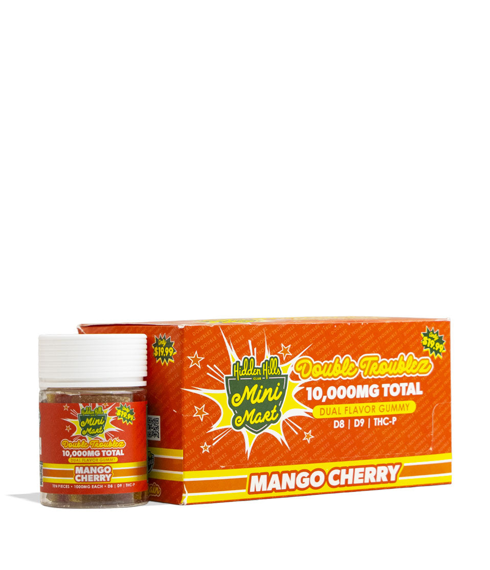 Mango Cherry Hidden Hills Mini Mart Double Troublez 1000mg Gummies 6pk Front View on White Background