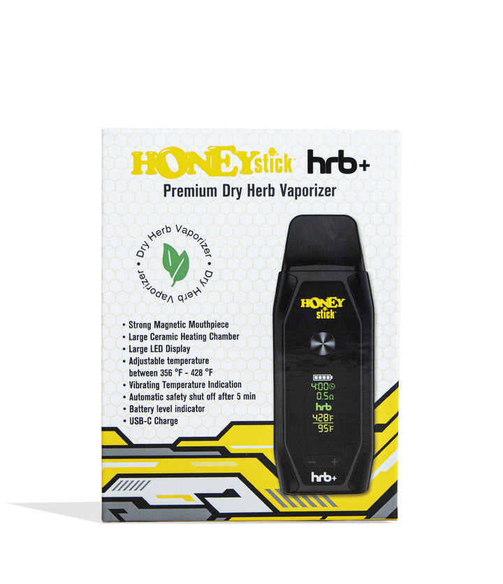 Black Honeystick HRB Plus Vaporizer Packaging Front View on White Background