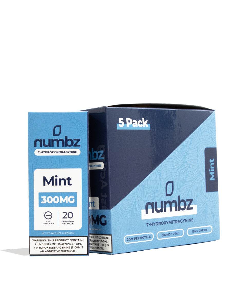 Mint Numbz 300mg 7-OH + MIT Chewable Tablets 5pk Front View on White Background