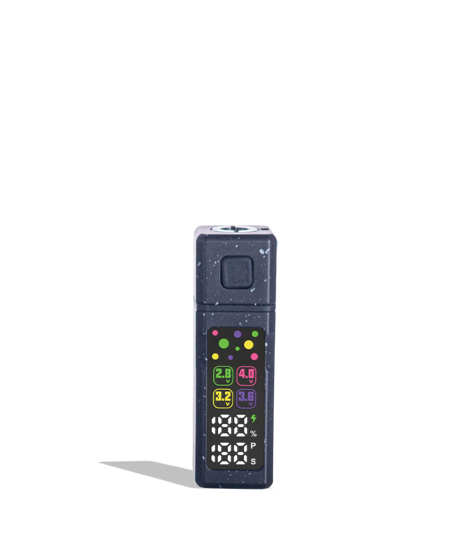 Black White Spatter West Coast Cure Grid Variable Voltage Battery 12pk Front View on White Background