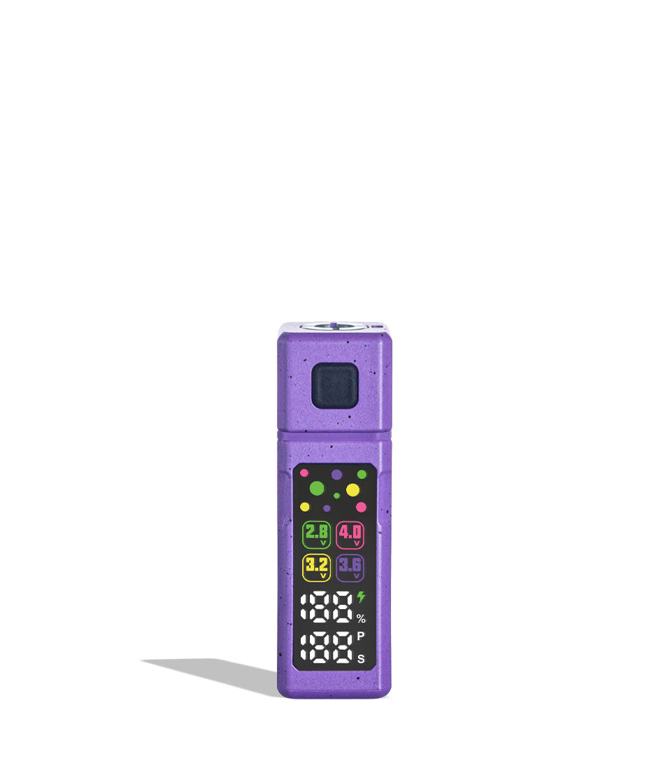 Purple Black Spatter West Coast Cure Grid Variable Voltage Battery 12pk Front View on White Background