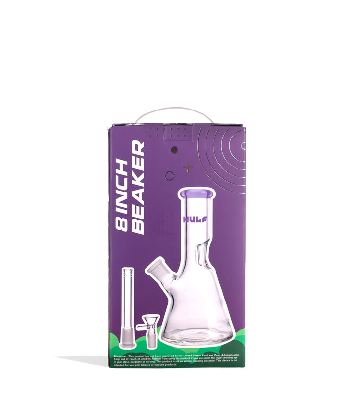 Purple Wulf Mods 5mm 8inch Beaker Water Pipe Packaging Back View on White Background