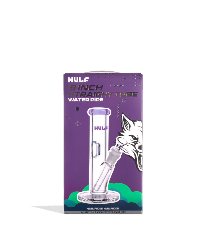 Purple Wulf Mods 5mm 8inch Straight Water Pipe Packaging Front View on White Background
