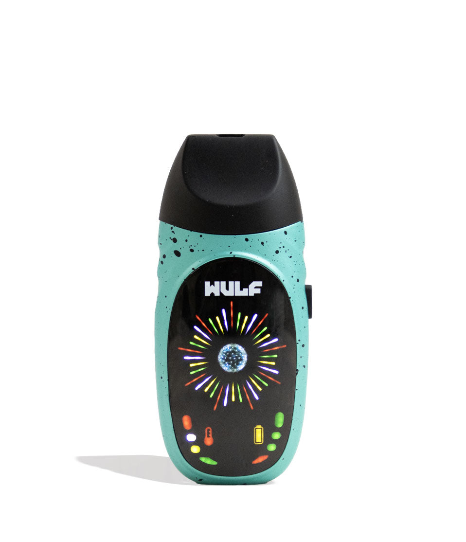 Teal-Black Spatter Wulf Mods Faze Portable Dry Herb Vaporizer Angle View on White Background