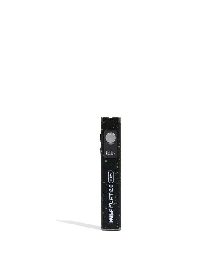Black Green Spatter Wulf Mods Flat Mini 2.0 Variable Voltage Battery 9pk Front View on White Background