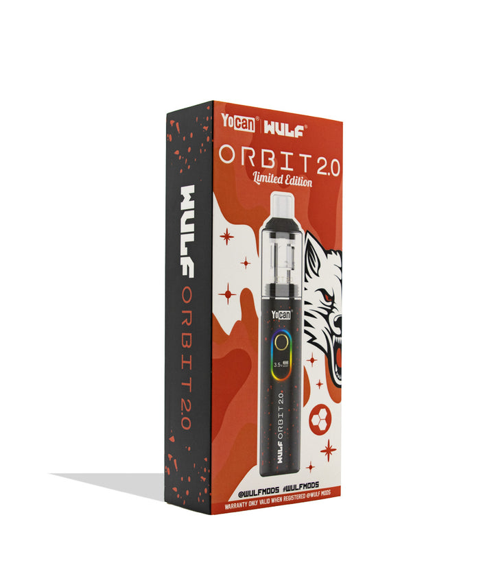 Wulf Mods Orbit 2.0 in black red spatter box side on white background