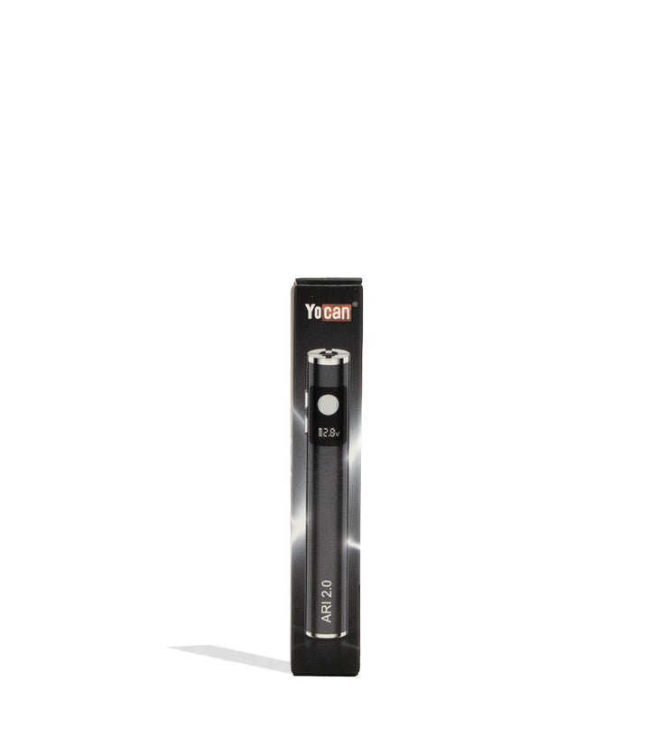 Black Yocan Ari 2.0 Variable Voltage Battery 15pk Packaging Front View on White Background