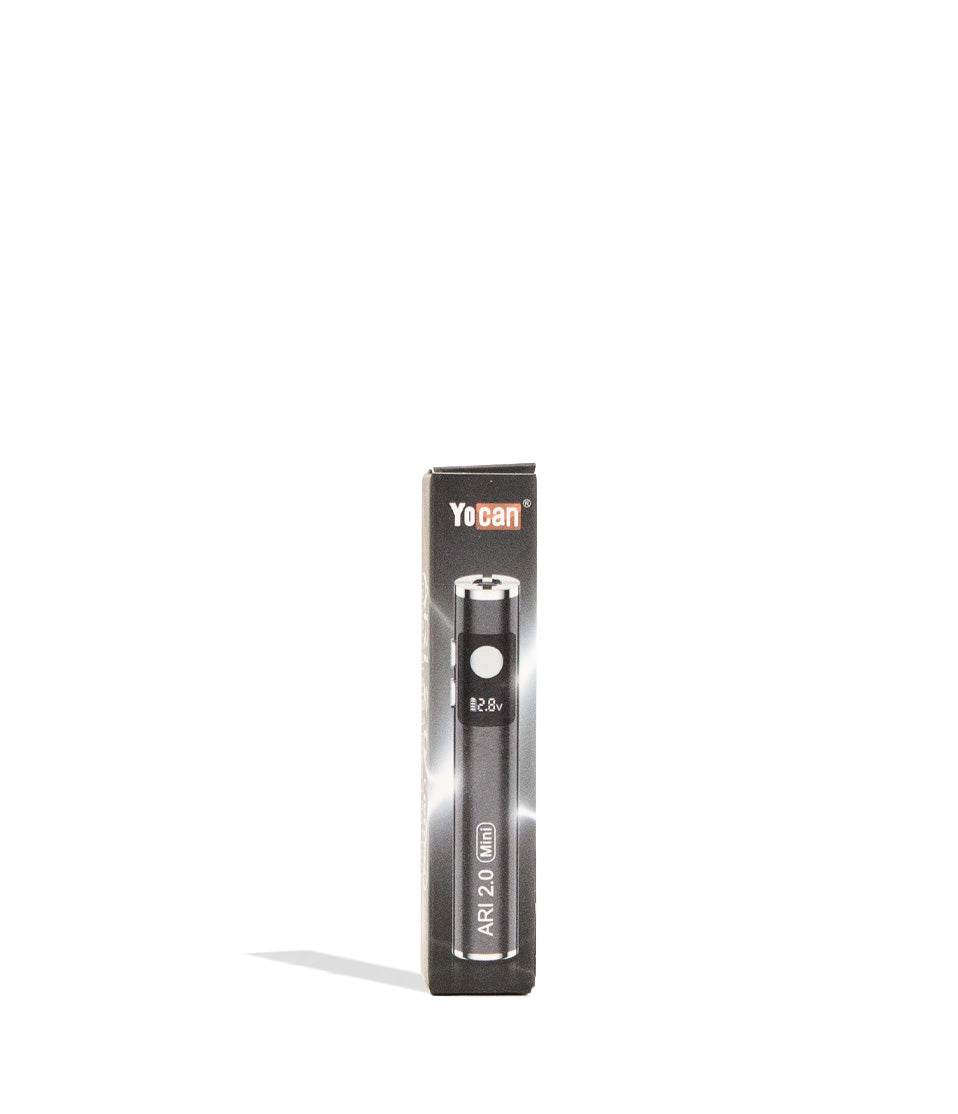 Black Yocan Ari Mini 2.0 Variable Voltage Battery 15pk Packaging Front View on White Background