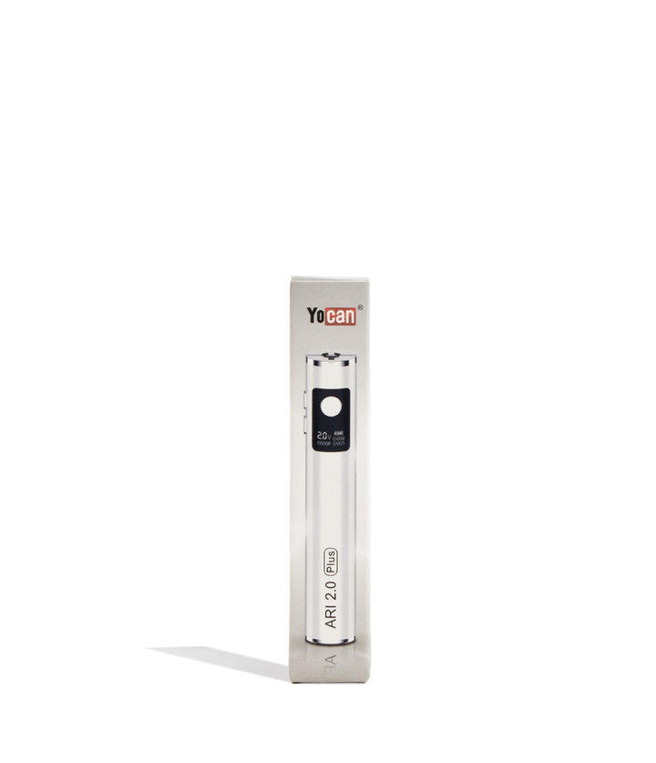 White Yocan Ari Plus 2.0 Variable Voltage Battery 15pk Packaging Front VIew on White Background