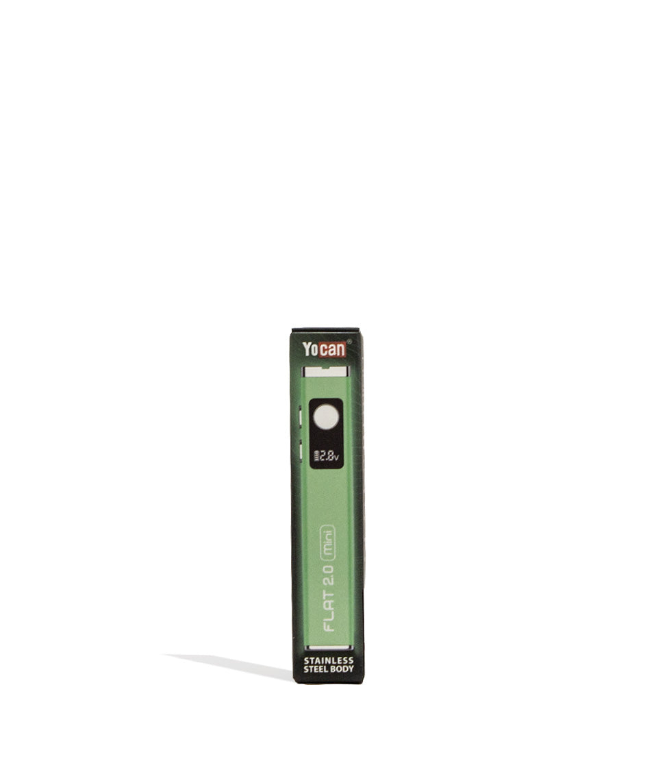 Green Yocan Flat Mini 2.0 Variable Voltage Battery 12pk Packaging Front View on White Background