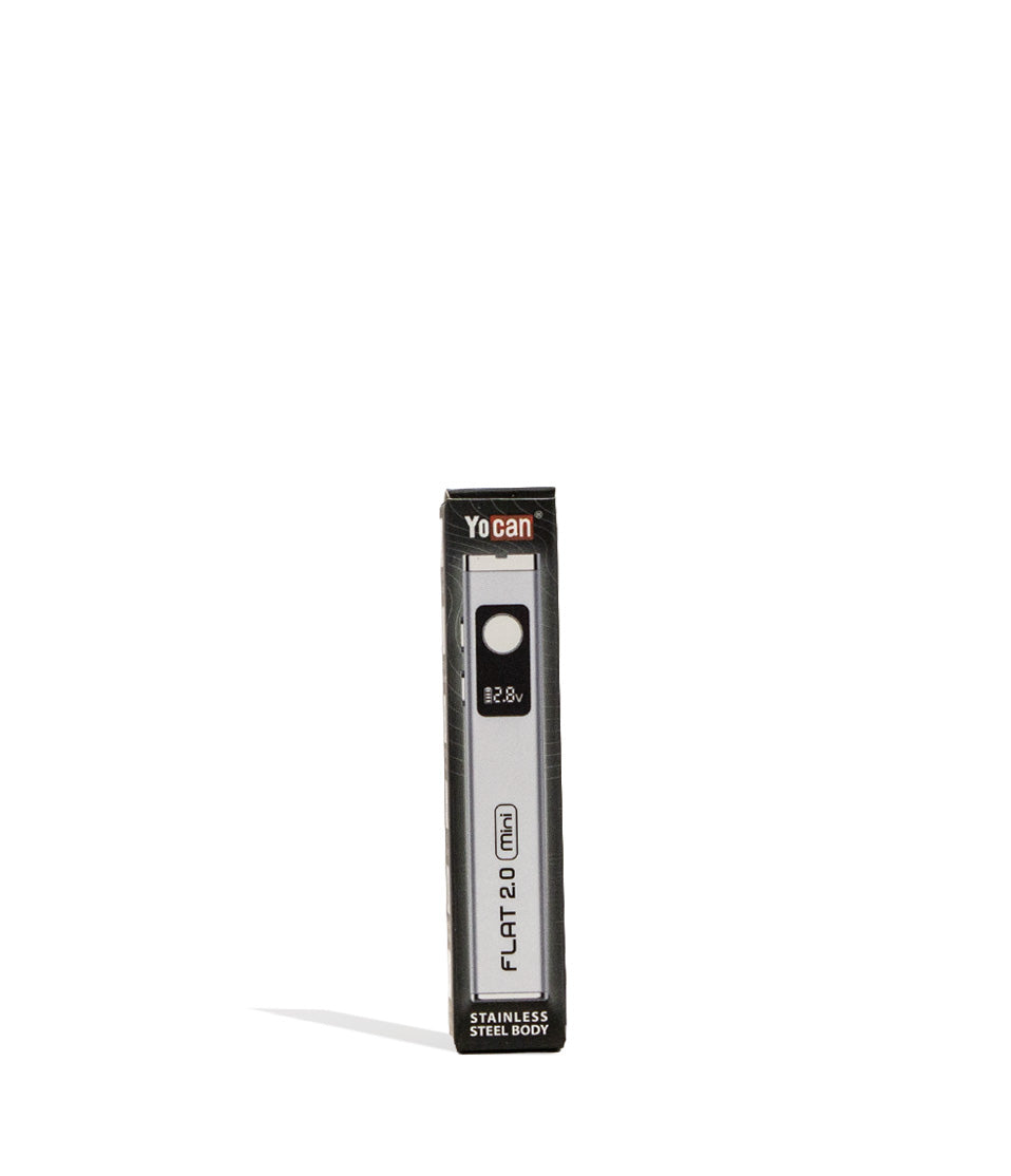 Silver Yocan Flat Mini 2.0 Variable Voltage Battery 12pk Packaging Front View on White Background