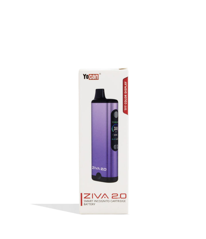 Purple Yocan Ziva 2.0 Variable Voltage Battery 10pk Packaging Front View on White Background